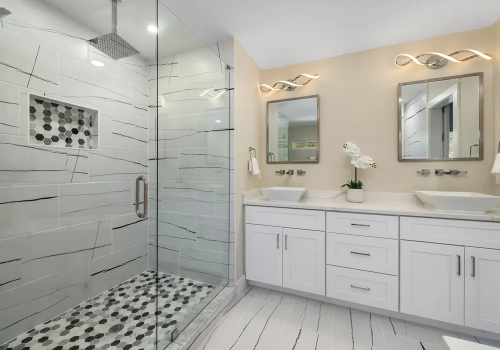 Walk-in shower and stone surfaces in Orihuela Costa